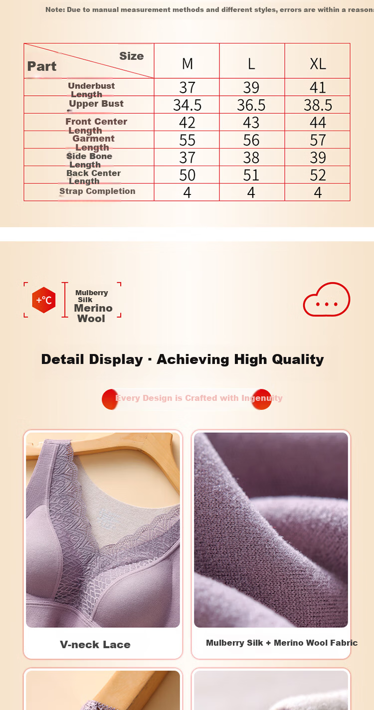 GUJIN Women's Thermal Vest with Chest Pad, Thickened Wool and Silk Autumn Winter Innerwear Sleeveless Top XL 17