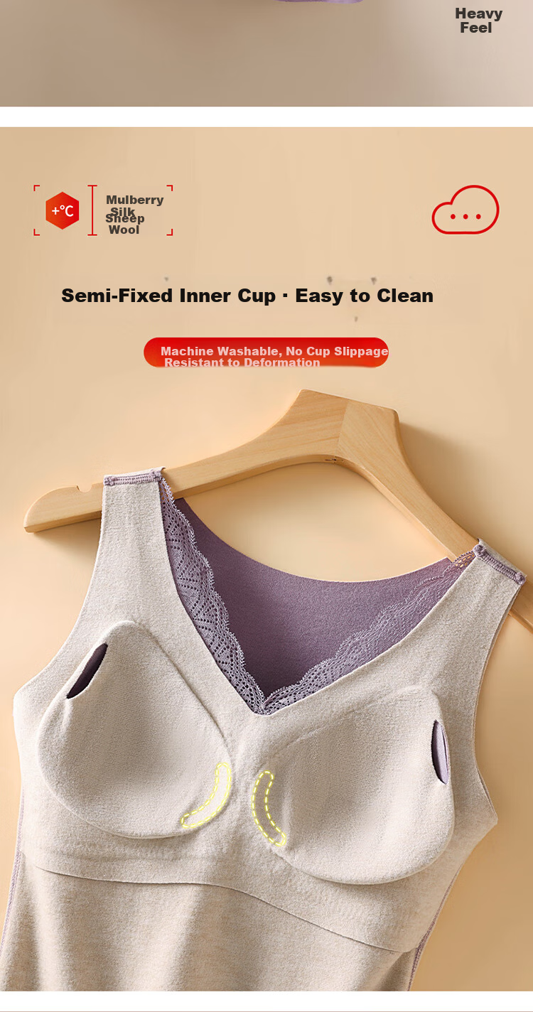 GUJIN Women's Thermal Vest with Chest Pad, Thickened Wool and Silk Autumn Winter Innerwear Sleeveless Top XL 6