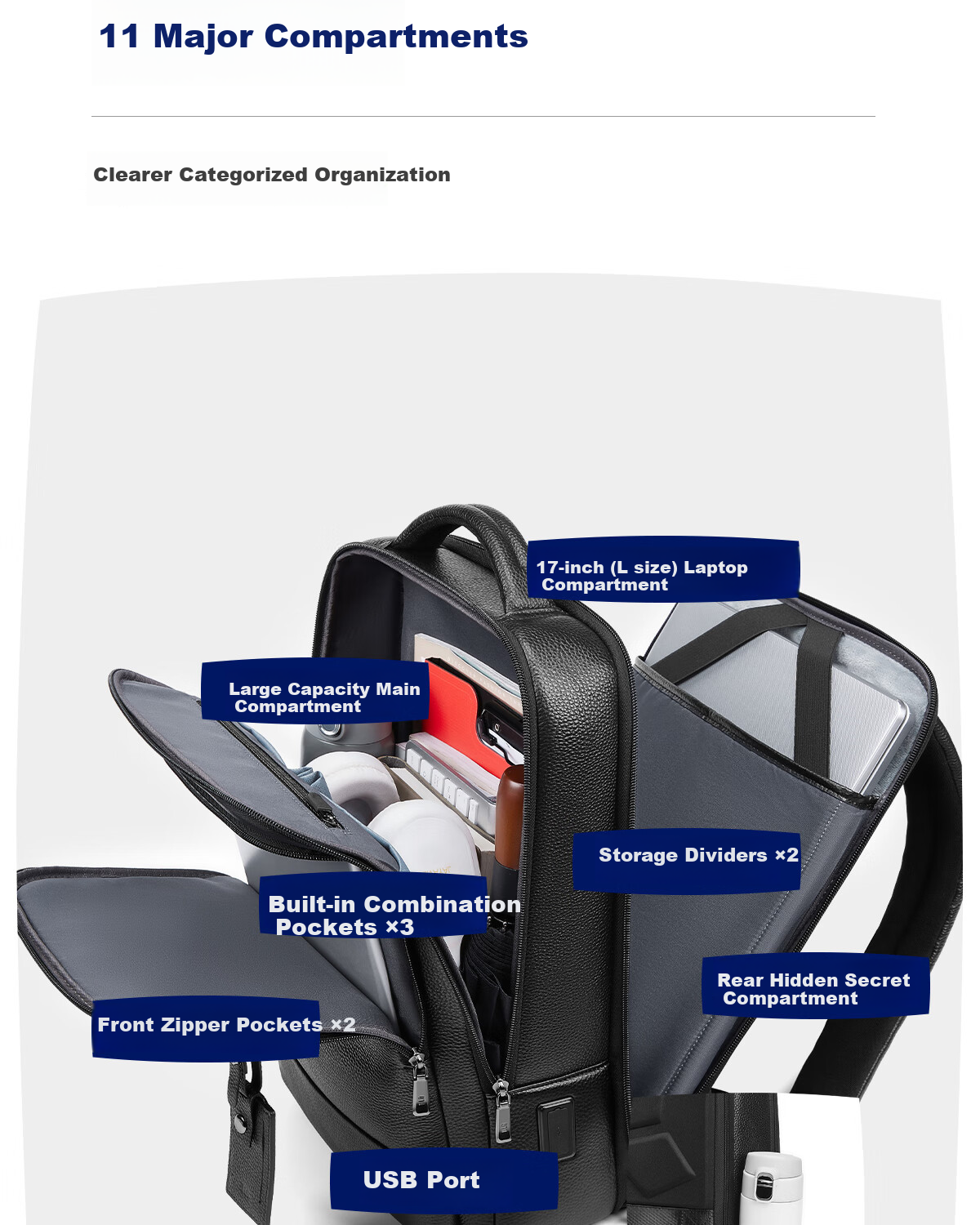 HLA Men's Large Capacity Laptop Backpack Business Casual Travel Commuter Lightweight Backpack 7