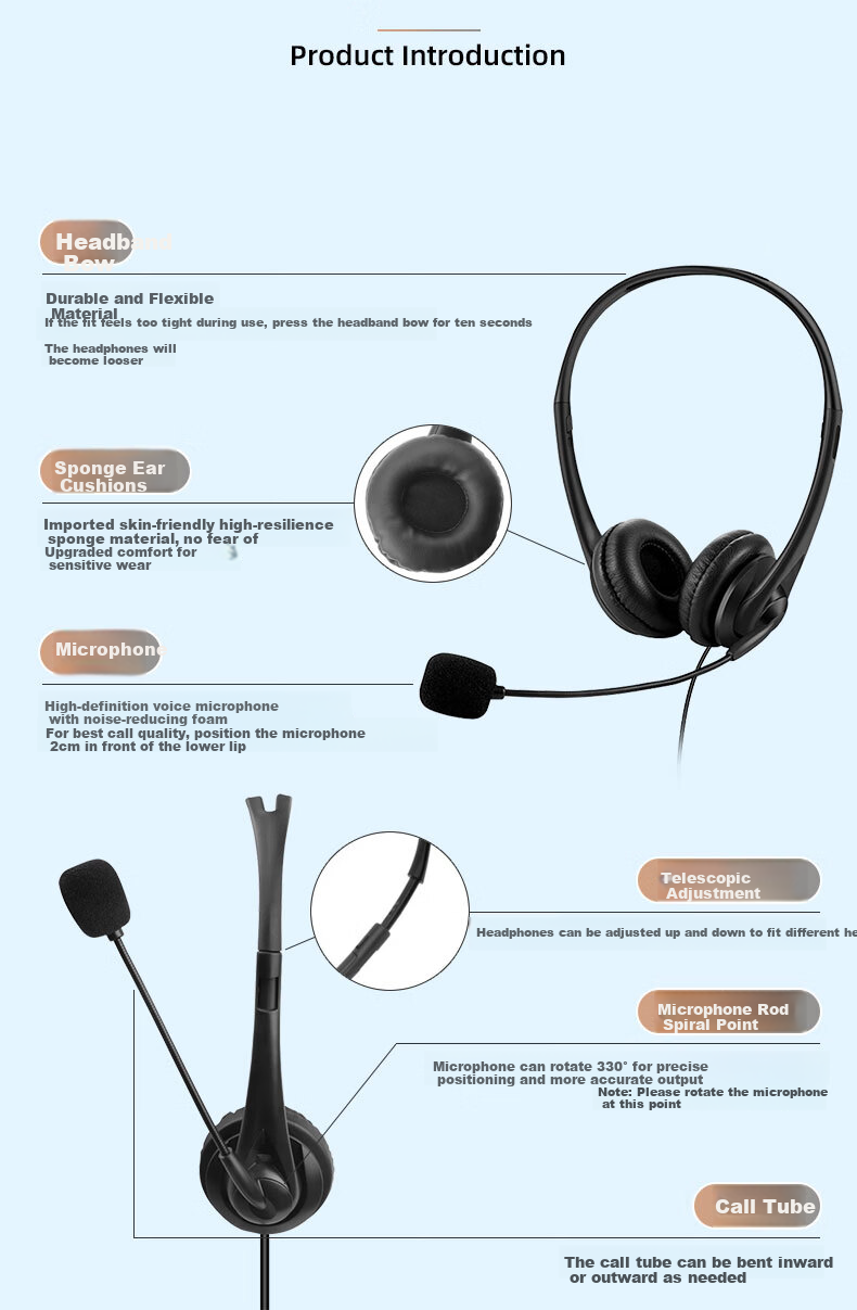 Yinwangsi [Over 1 Million Sold Online] Customer Service Headset Over-Ear Noise-Cancelling Microphone Desktop Computer Headphones 2-in-1 USB Type-C 5