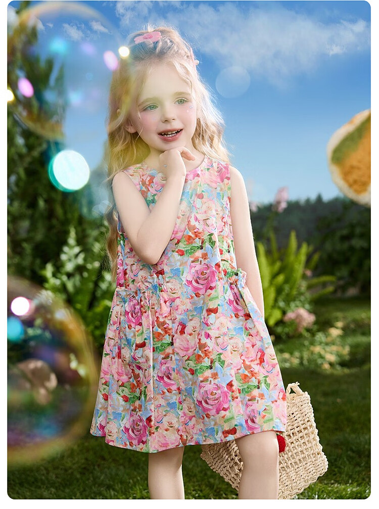 ASK JUNIOR Children's Summer Sleeveless Vest Dress Girls Floral Princess Dress 12