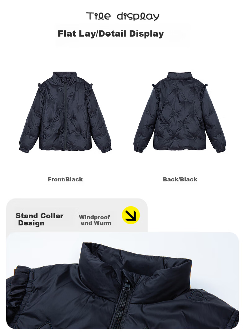 Follow Me Girls Lightweight Down Jacket Winter Children's White Duck Down Short Stylish Warm Coat Black 120cm 4