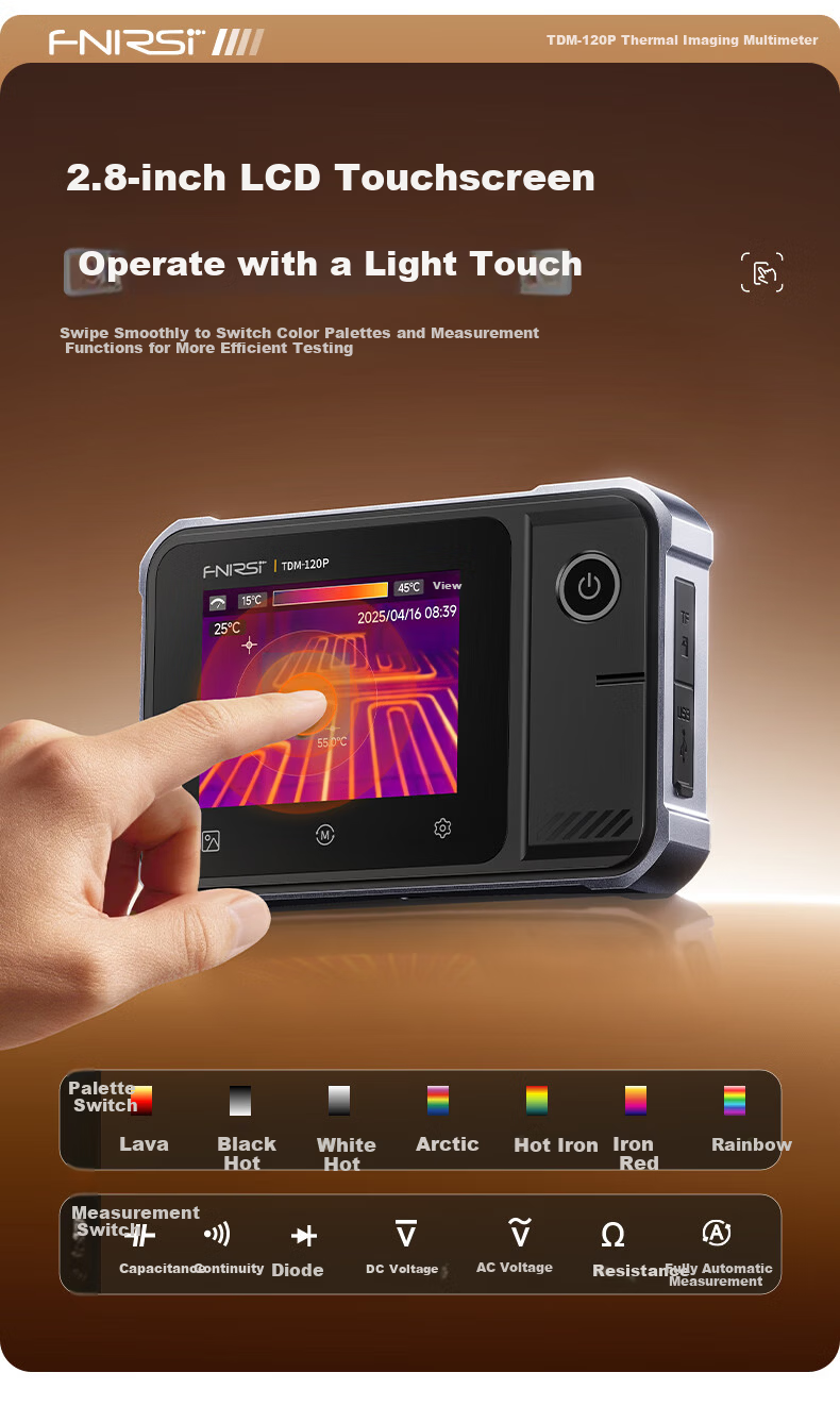 FNIRSI HD Thermal Imaging Digital Multimeter 2-in-1 Portable Touchscreen Infrared Thermal Imager Floor Heating Leak Detector 2