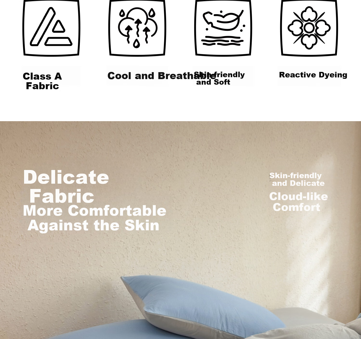 HLA Class A Antibacterial Washable Cotton Duvet Cover 1.5m x 2m Single Piece Bedding Skin-friendly Duvet Cover Sky Blue + Light Gray 3