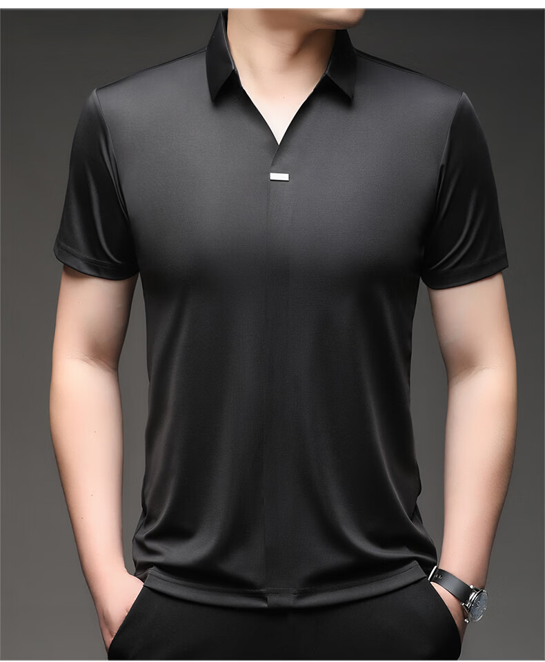 Pierre Cardin Men's Short Sleeve T-Shirt Ice Silk Seamless Slim Fit High-End Business Polo Shirt Blue M Summer 2026 New 19