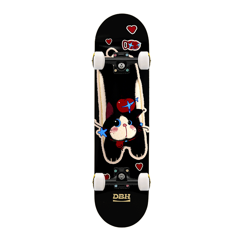 DBH Professional Skateboard for Beginners Children Adults Unisex 6-12-18 Years Double Kick Four Wheels 8.0 Inch