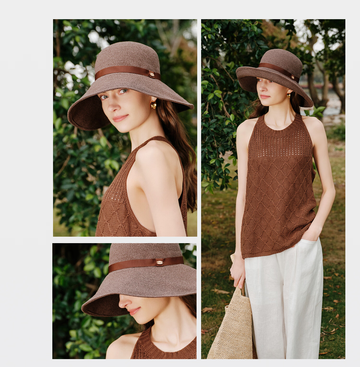 FANCET Women's Sun Hat Spring Summer Cotton Linen Blend Breathable French Style Wide Brim Bucket Hat UV Protection Sunshade Hat for Travel 38