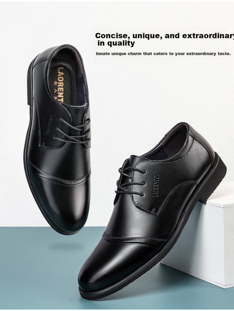 LAORENTOU Men's Leather Dress Shoes Spring Autumn First Layer Cowhide Casual Business Round Toe Wedding Shoes 1717 Black Size 38 2