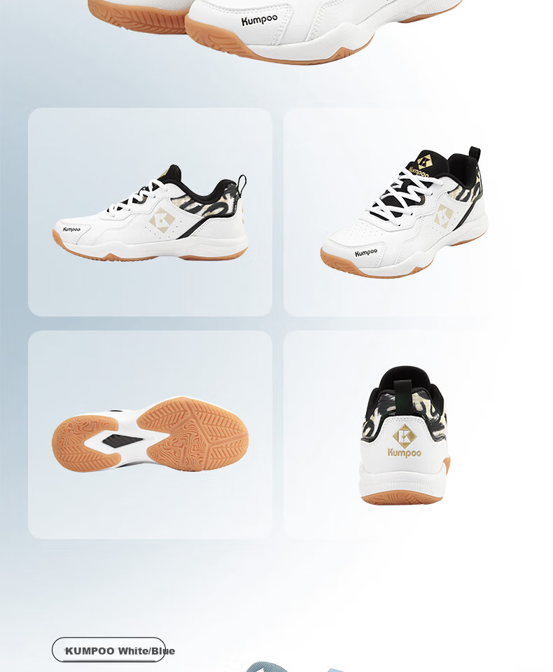 KUMPOO 2025 New Featherlight D21 Breathable Non-Slip Durable Professional Badminton Shoes White/Black Size 36 13