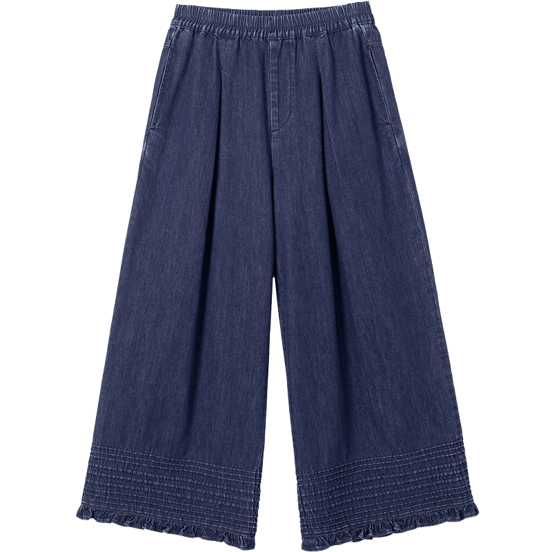 Demana [Denim Cloud Oxygen Cotton] Summer Forest Style Retro Cropped Wide-Leg Pants Elastic Waist Slim Loose Women's Jeans