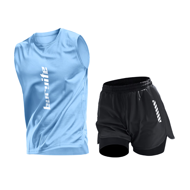 BURUITE Ice Silk Men's Summer Sports Set Vest Marathon Lining Shorts Quick-Dry Track and Field Running Fitness Apparel