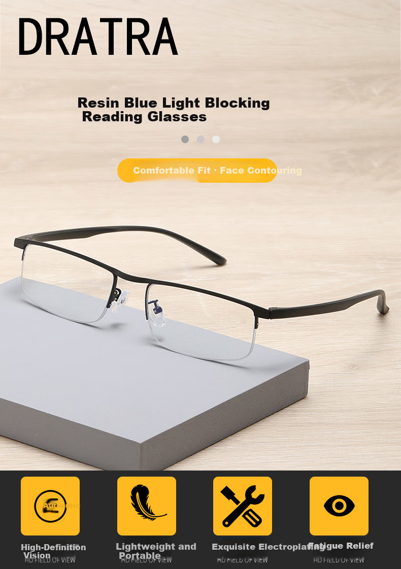 DRATRA HD Blue Light Blocking Reading Glasses Anti-Radiation Resin Lenses Multifocal Bifocal Ultra-Light TR Temple 1