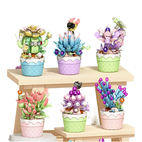 JEPPE Plant Flower Building Blocks Blind Box Children's Toy DIY Small Particle Assembly Mini Potted Plant Student Prize Gift