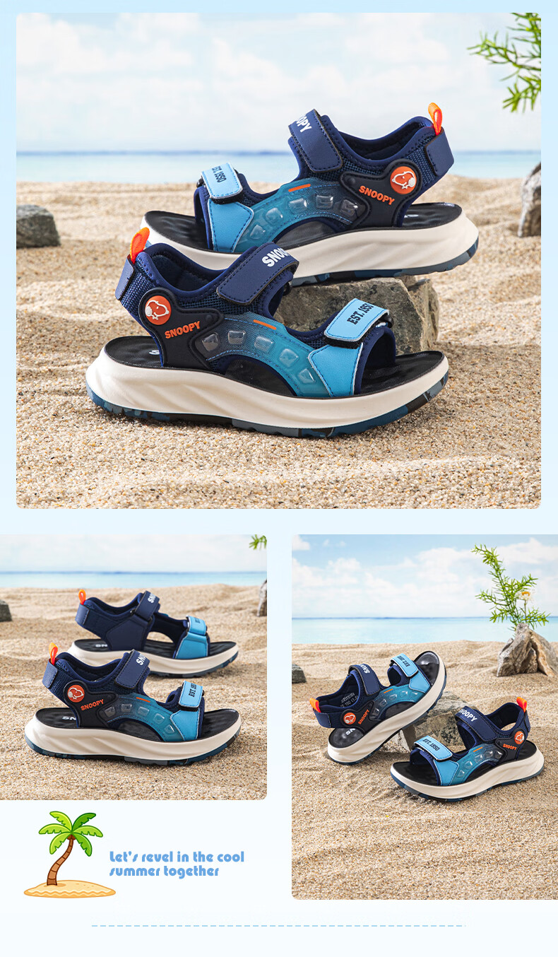 SNOOPY Boys' Beach Sandals Summer Breathable Open-Toe Casual Sandals for Kids 0108 Black Grey Size 33 9