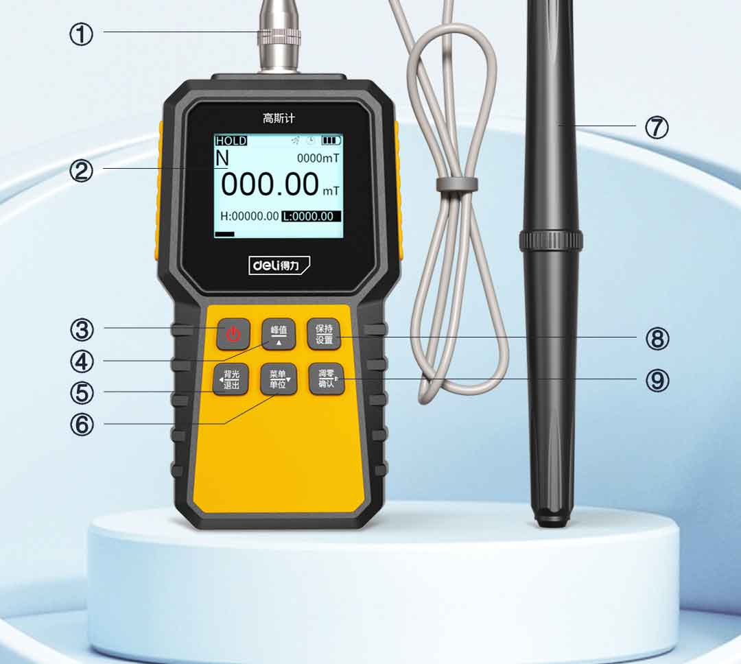 Deli Digital Gauss Meter Magnetic Field Strength Tester Tesla Meter Magnetic Detector 19