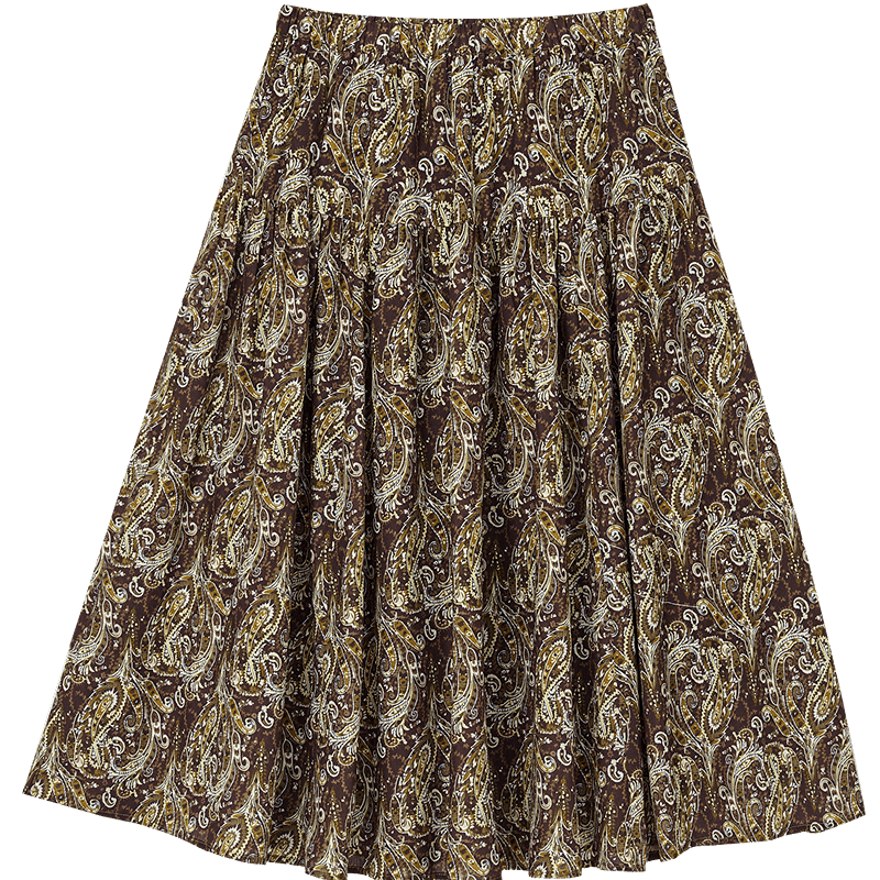 Demana Urban Light Shadow Summer Elastic Waist Patchwork Pleated Decorative Printed Loose Slimming High-End Women's Skirt