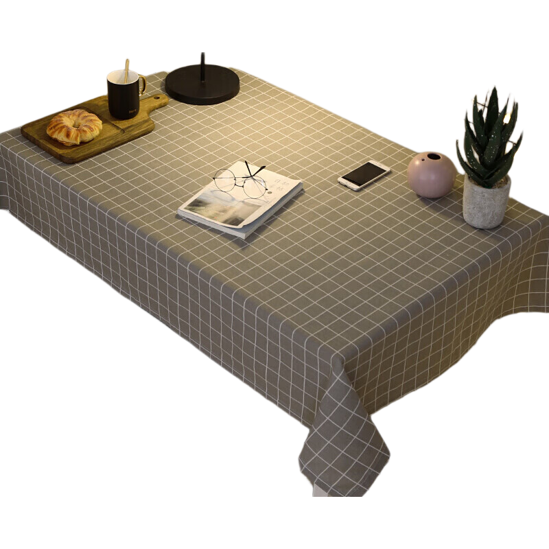 AVIVI Tablecloth Fabric, Waterproof Cotton Linen Dining Table Cloth, Coffee Table Mat, Table Cover, Rectangular Desk Pad, 140*180 Cm, Gray Plaid