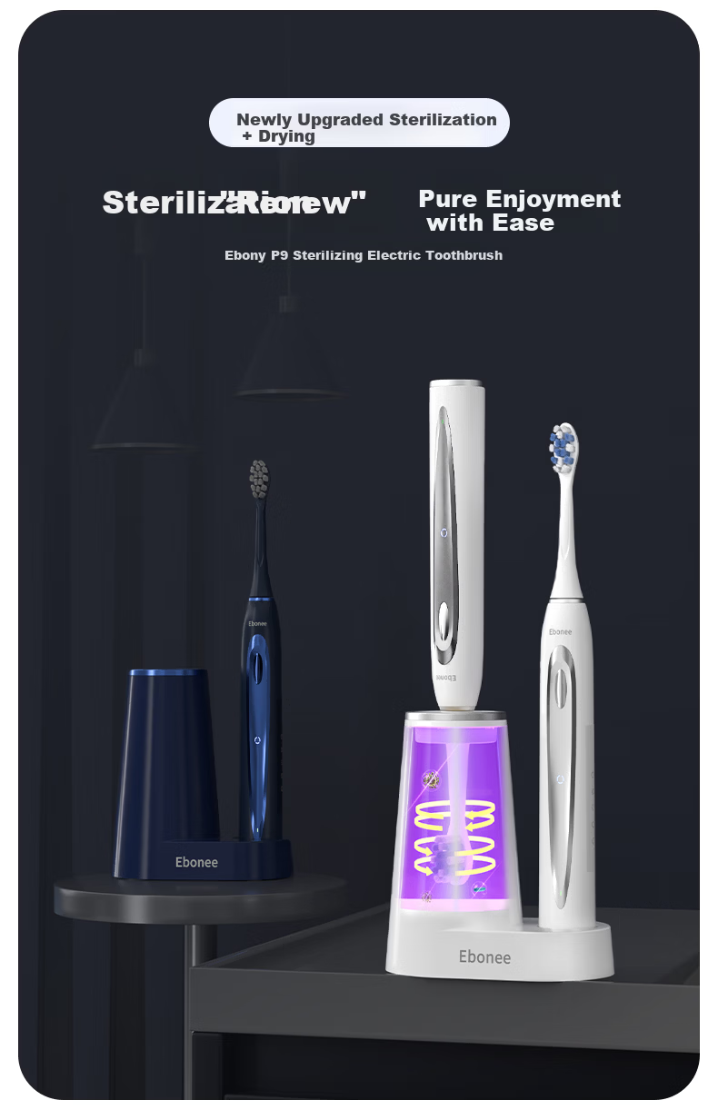 Ebonee Smart Sterilizing Electric Toothbrush Adult Sonic Vibration Drying Disinfection Soft Bristle Couple's Toothbrush Men's and Women's Birthday Gift P9 Blue Gift Box 2