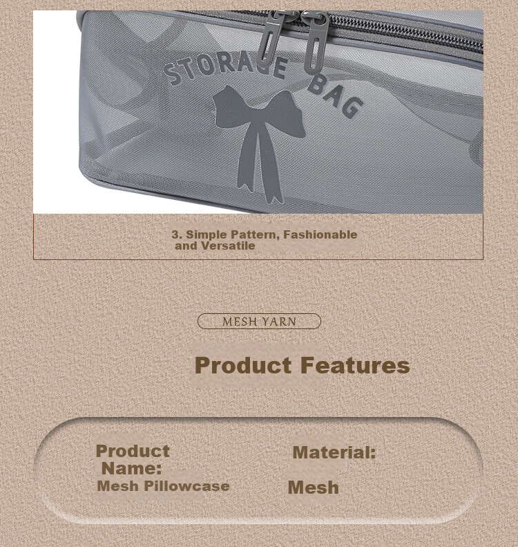 Keliang Huizi Travel Toiletry Bag Makeup Bag Portable Transparent Mesh Storage Pouch Pillow Bag Gray 10