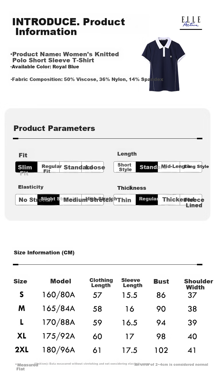 ELLE ACTIVE Fashion Slimming Color-Block Polo Shirt for Women Summer Short Sleeve Slim Fit Sports Casual Top Blue M 5