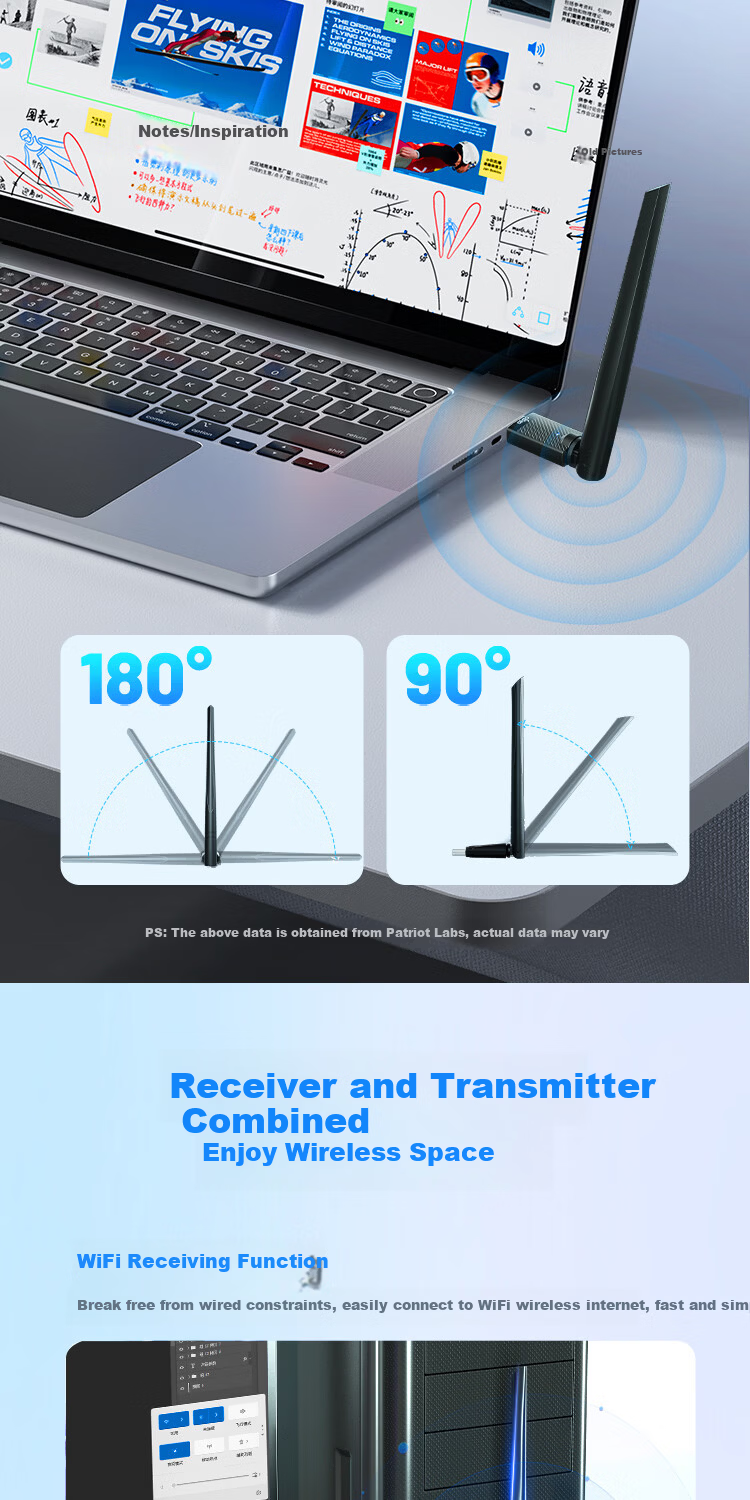 Aigo WiFi6 Smart Driver-Free USB Wireless Network Adapter for Desktop and Laptop with External High-Gain Antenna Portable WiFi Receiver Wireless WiFi Transmitter 7