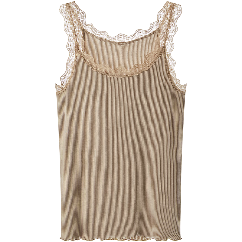 Maniform Women's Ribbed Sexy Lace Wearable Base Layer 3A Antibacterial Beautiful Back Tank Top