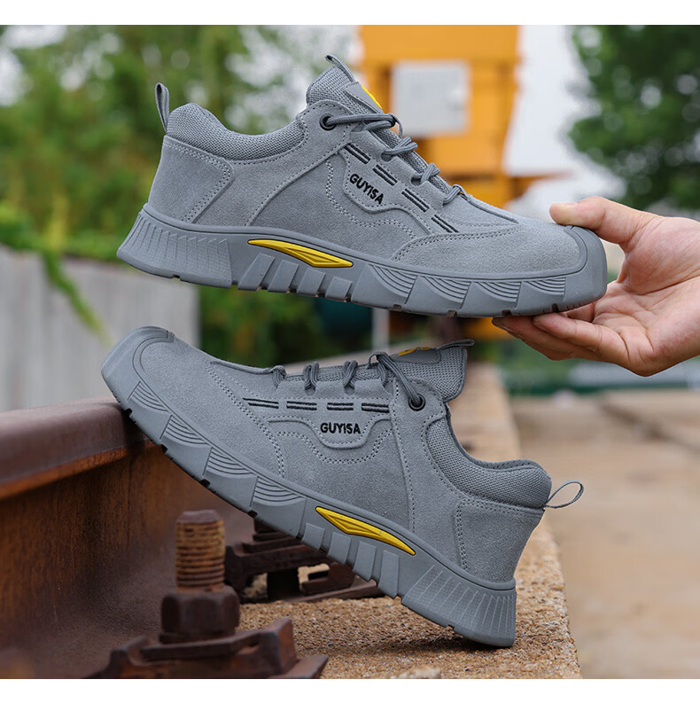 JUNBU Men's Safety Work Shoes Steel Toe Anti-Smash Anti-Puncture Lightweight Comfortable Durable Construction Site Safety Shoes 0266F Size 40 8