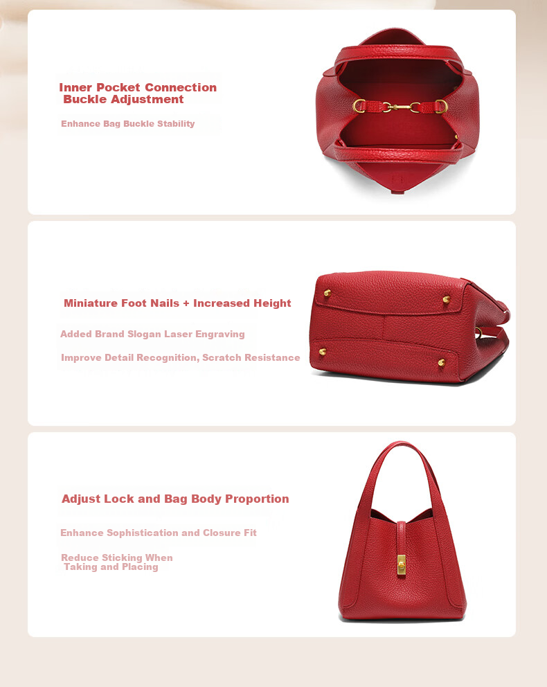 Belle Year of the Horse Series Women's Genuine Leather Basket Bag Mother's Day Handbag BL878AX6 Gray 9