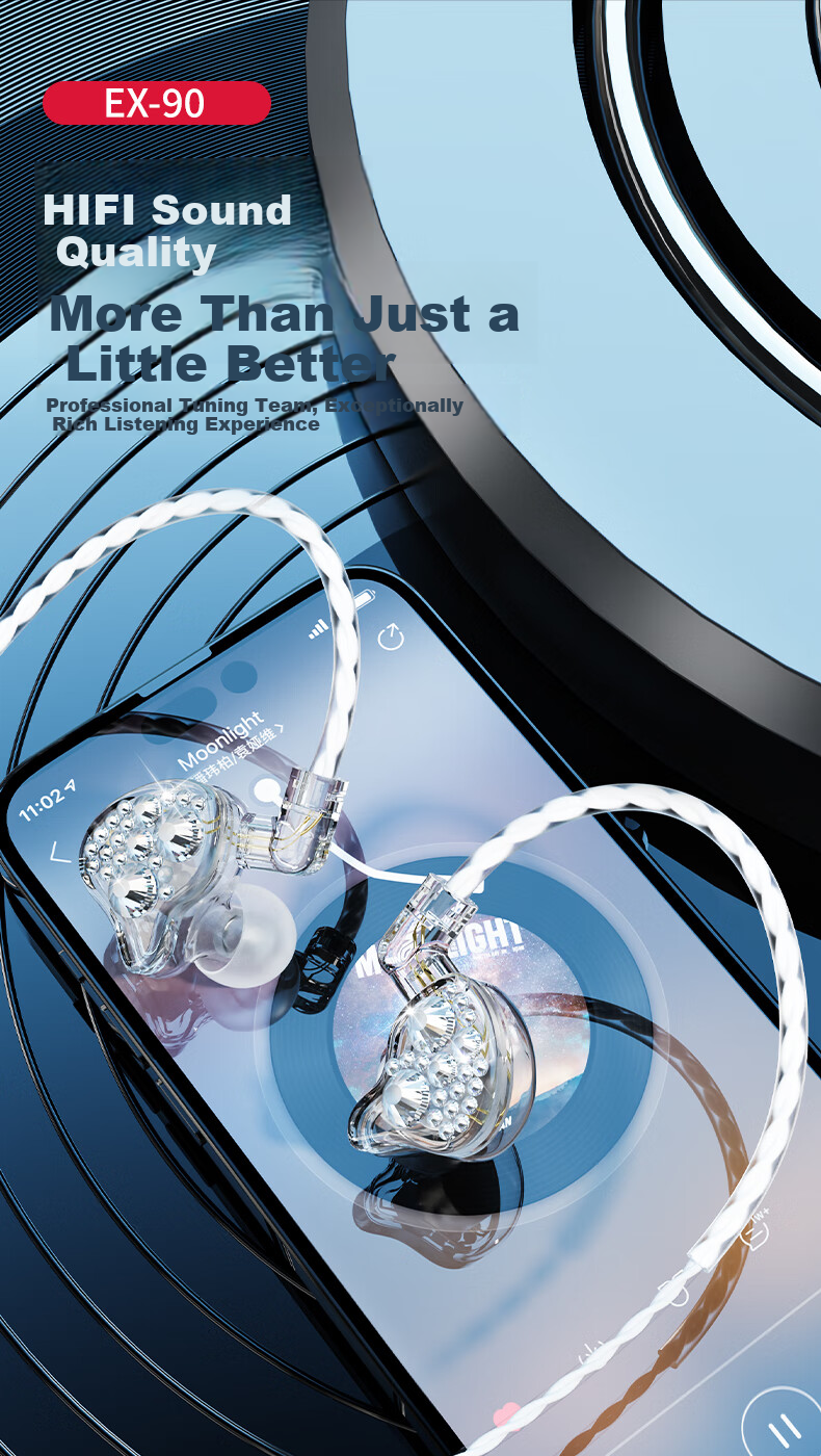 ISK EX-90 Wireless Monitoring Earphones Professional In-Ear Earbuds for Mobile K-Singing HIFI Stereo Host Live Streaming Gaming Recording Sound Card with Diamond Inlay One-to-Two Connection 3
