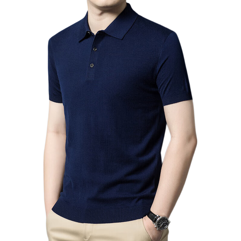 Hengyuanxiang [Wool Blend] Men's Polo Short Sleeve Sweater Middle-aged Knit Half Sleeve Base Shirt T-shirt Blue Green 4XL