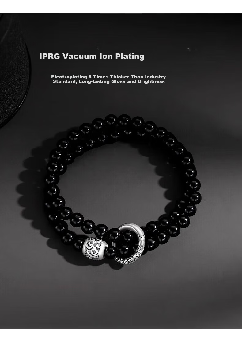 Chow Tai Fook [1000+ Stores] Obsidian Double-Layer Bracelet Men's Beaded Bracelet Birthday Gift for Boyfriend 6