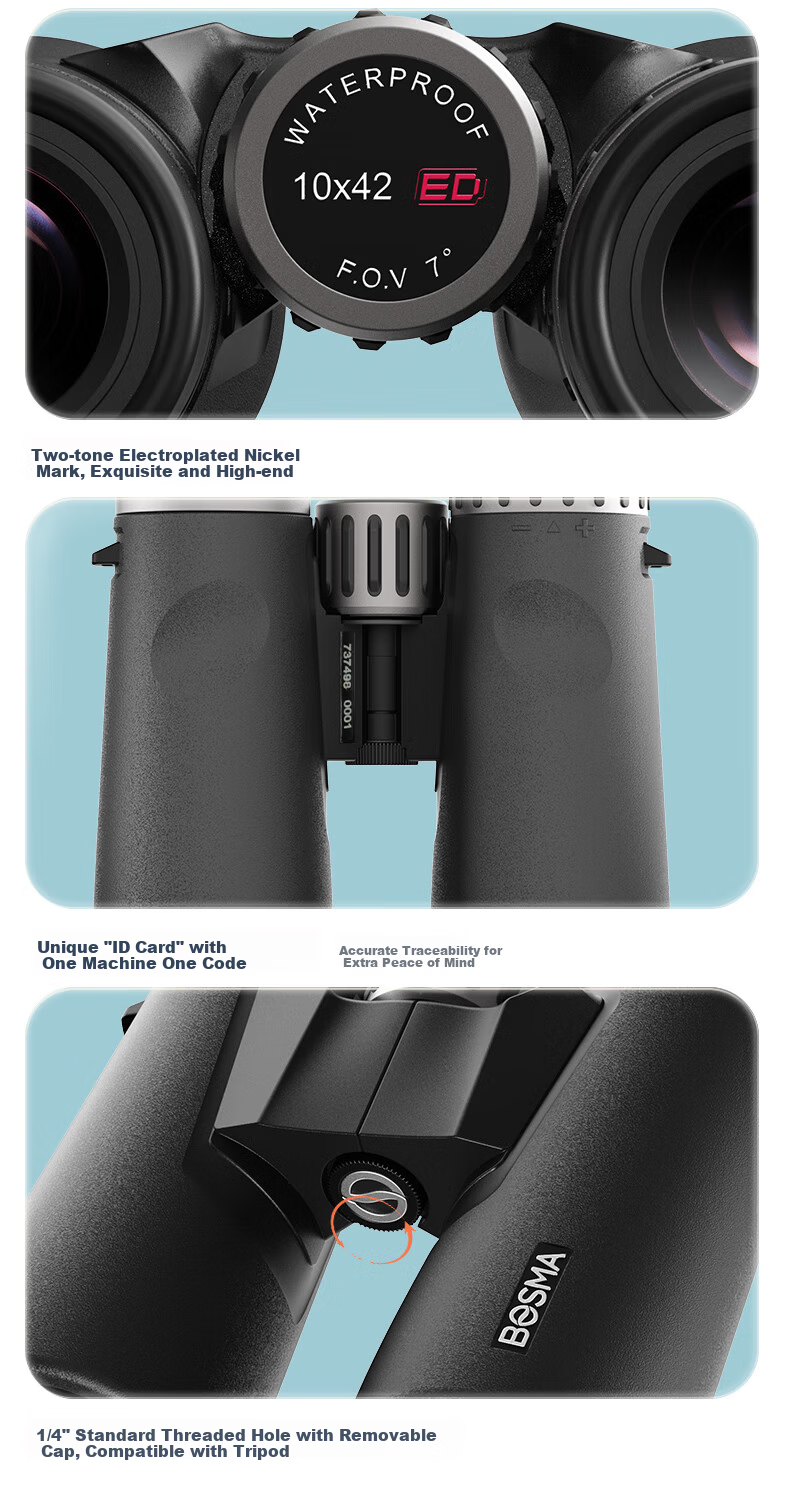 BOSMA Optimist 3rd Generation 8X42ED Binoculars, High-Power HD, Flat-Field, Close-Focus, Nitrogen-Filled Waterproof, Large Eyepiece, Wide Field of View 25