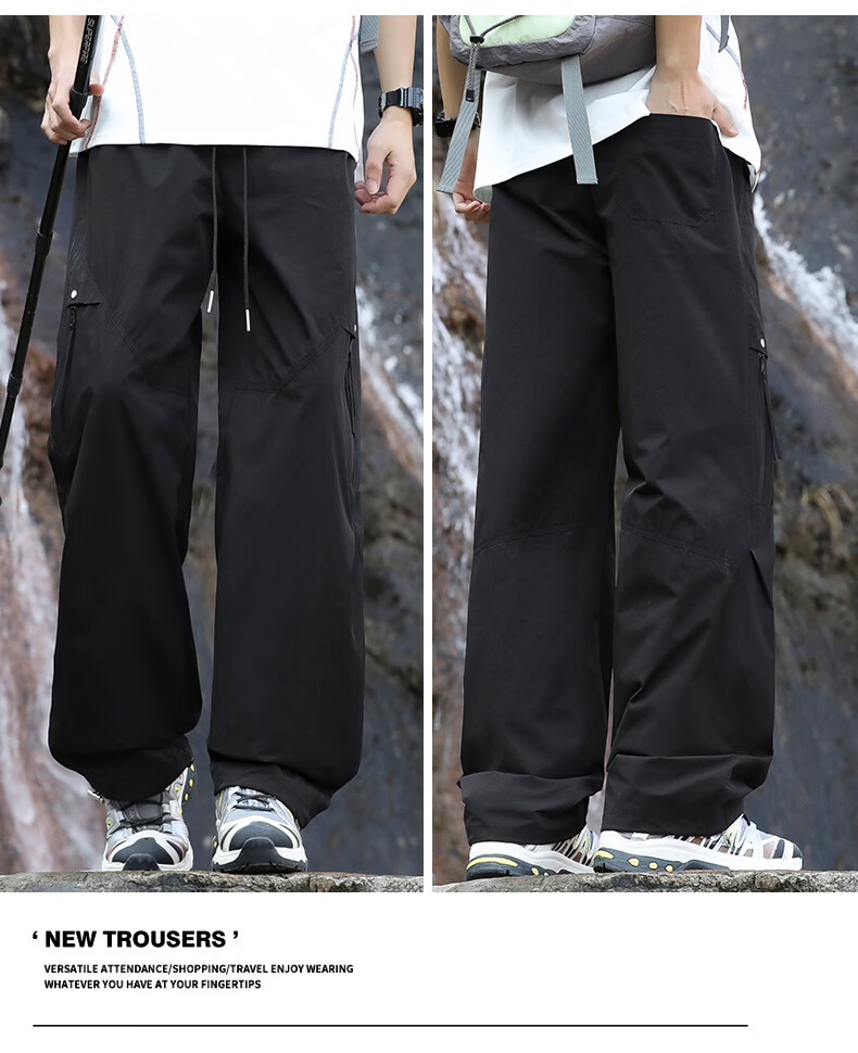 SWAMP AREA Outdoor Water-Repellent Quick-Dry Hiking Pants Men Spring Summer Lightweight Loose Straight Casual Sports Pants KS360 Black M 16