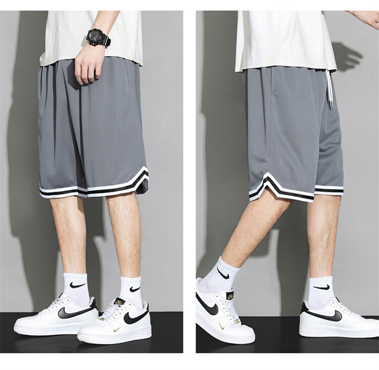 NASA GISS Men's Shorts Summer Ice Silk Thin Soft Loose Breathable Sports Basketball Five-Point Pants Black XL 6