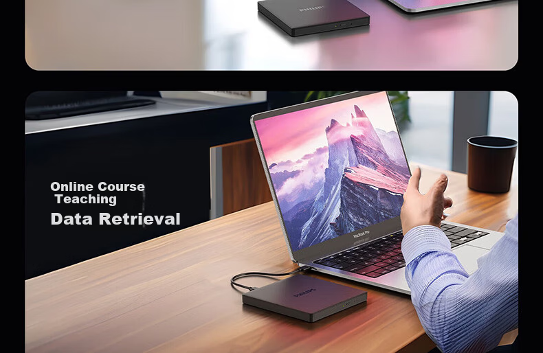 Philips 8x External DVD Drive Portable DVD Burner USB & Type-C Interface Compatible with Laptop and Desktop 6