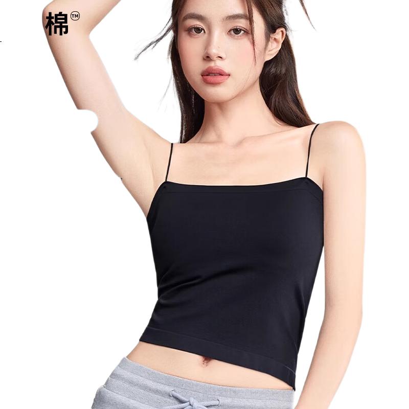 Baobaomian Women's Camisole Tank Top with Built-In Bra And Pads, Solid Color Undershirt, Backless Lingerie, Outer Wear Base Layer Top, Black