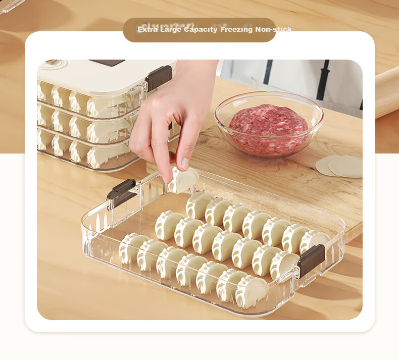 DOCOXO Dumpling Storage Box Food-Grade Dumpling and Wonton Fresh-Keeping Container Essential Kitchen Refrigerator Box [Two Layers One Lid] 5