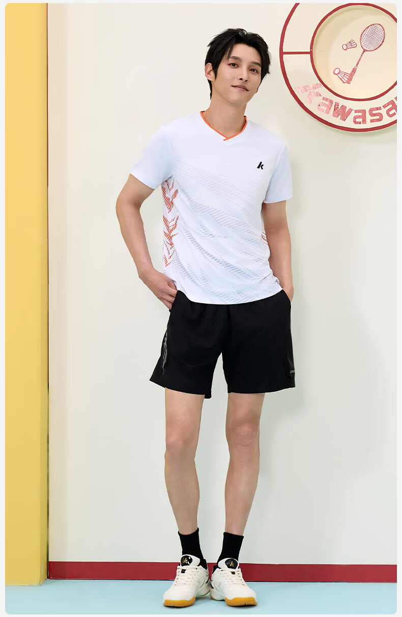 KAWASAKI Women's Badminton Short Sleeve + Shorts Sports Set Sweat-Absorbing Quick-Dry Breathable Training Suit D2827 White XL 12
