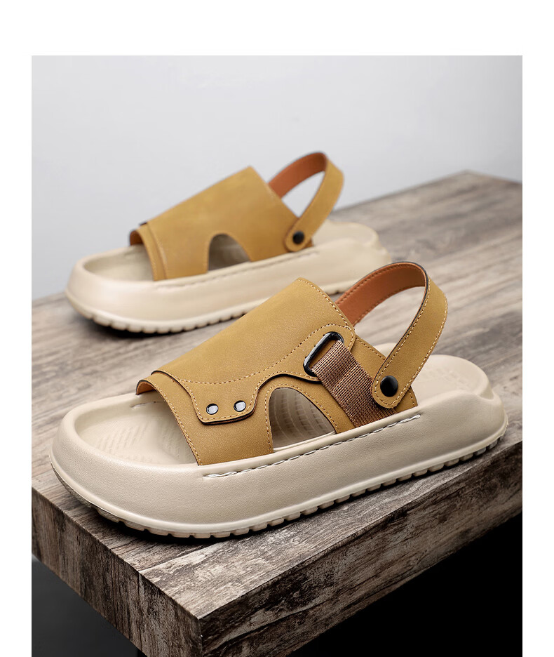 MEXICAN Spring Summer New Men's Leather Sandals Beach Shoes Dual-Wear Breathable Green 40 22
