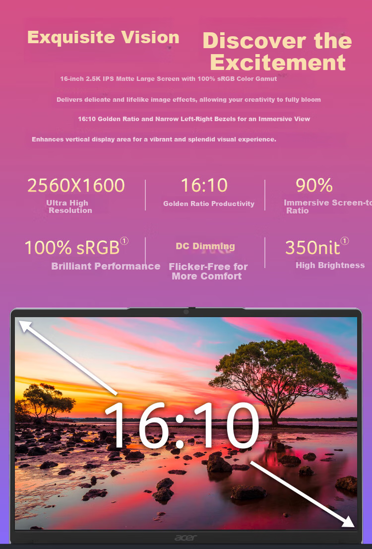 Acer Aspire Go 16-Inch Core High-Performance Thin And Light Laptop for Office Work And College Students (Core C7-240H, 16GB RAM, 1TB Storage, 2.5K Display) Gray 3