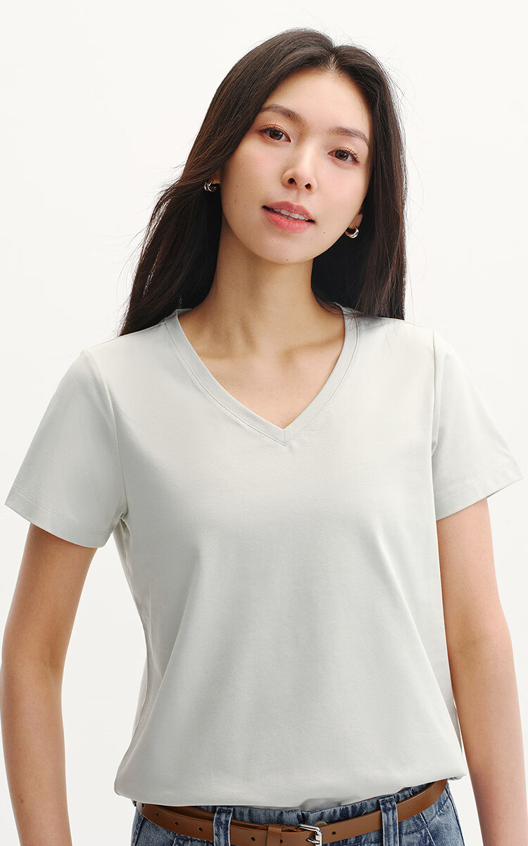 Semir Cooling Short Sleeve T-Shirt Women Summer Solid Color V-Neck Shoulder Moisture-Wicking Quick-Dry Antibacterial Top 2026 109326100002 5