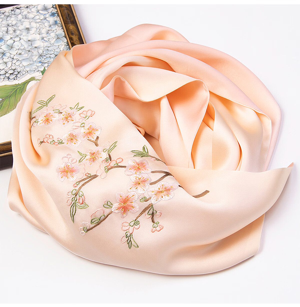 Zhijinlou Suzhou Embroidery Silk Scarf, Women's Handmade Embroidered Shawl, Chinese Style Double-Layer Mulberry Silk Flower Pattern Wrap, Birthday Gift 6