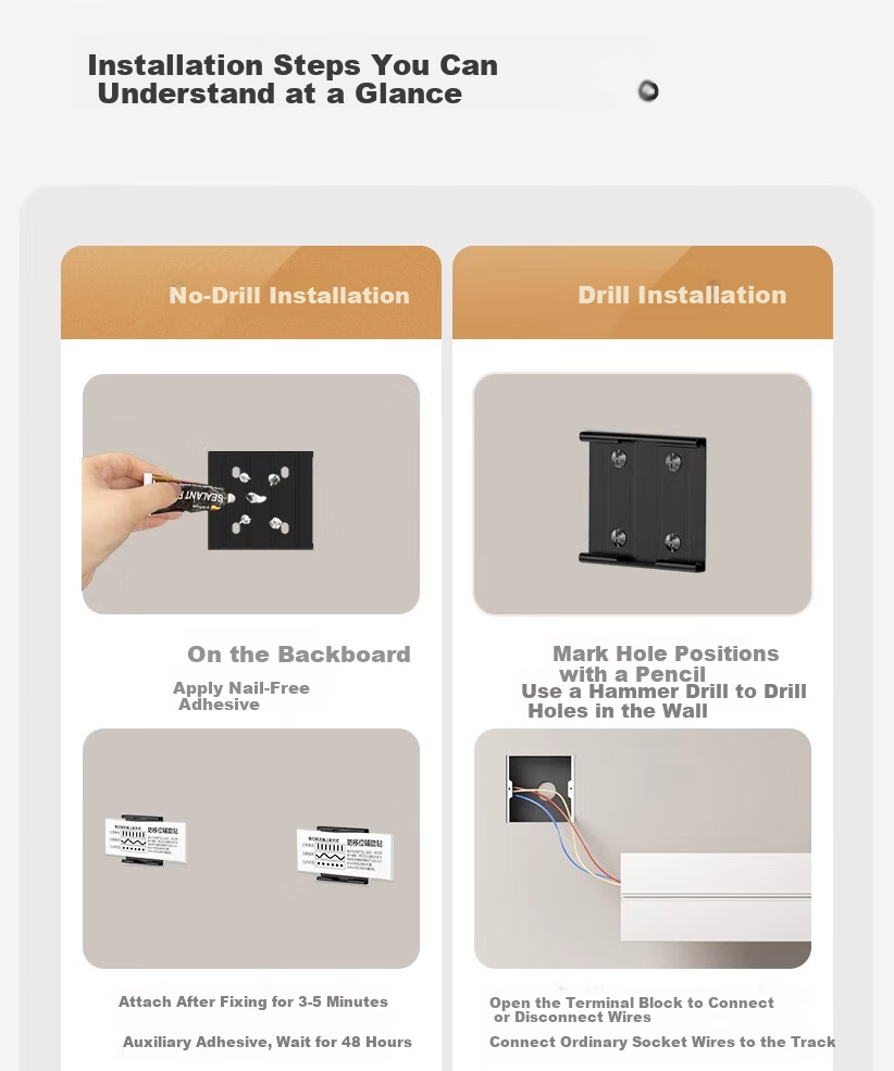 AUX Track Socket Kitchen Dedicated Household Surface Mounted Power Strip Sliding Rail Socket Power Strip Compatible with Xiaomi C6 Single Point 30cm Track + 3 Five-Hole Black Outlets 24
