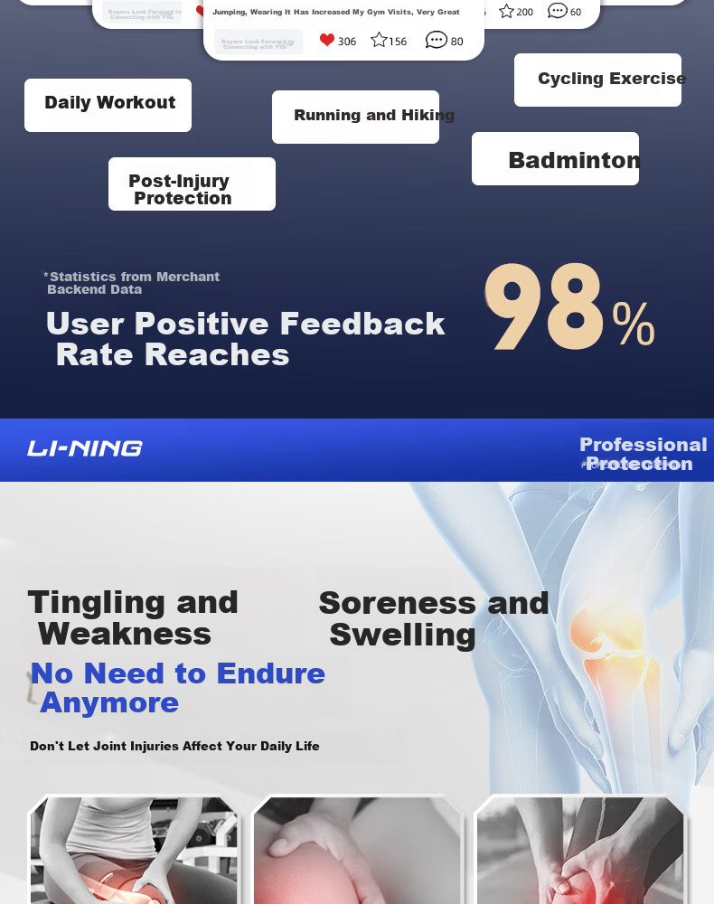 LI-NING Knee Brace for Meniscus Injury, Sports Joint Synovitis, Effusion, Patellar Ligament Support, Unisex Running and Basketball Protective Gear 6