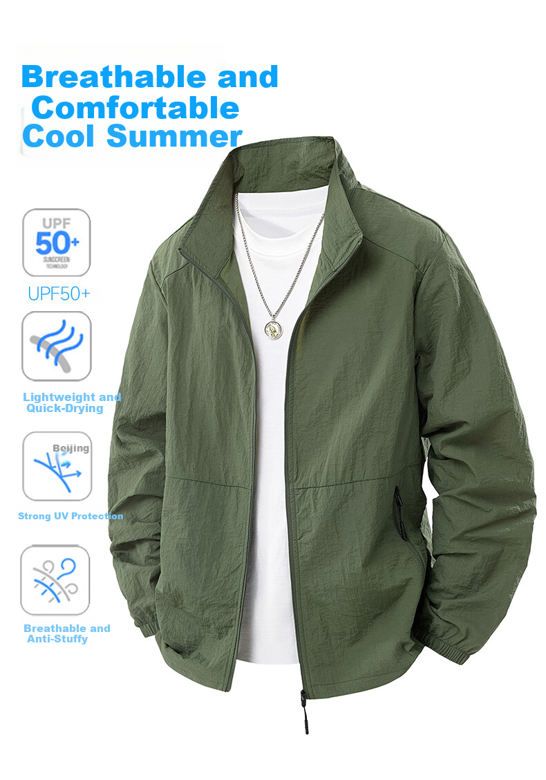 ROMON Ice Silk Sun Protection Jacket for Men Summer Quick-Dry Lightweight Youth UV Protection Coat 8