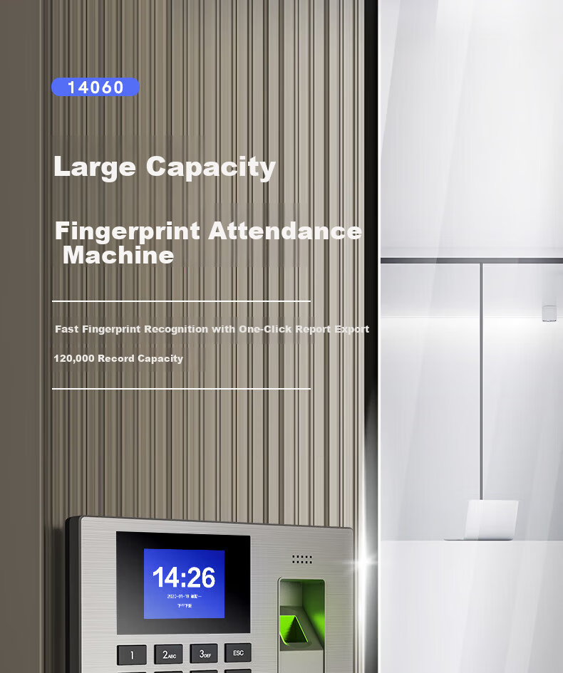 Deli AH100 Fingerprint Attendance Machine 1200 Prints 36 Departments Large Capacity Sensitive Optical Fingerprint Recognition TFT Color LCD 1