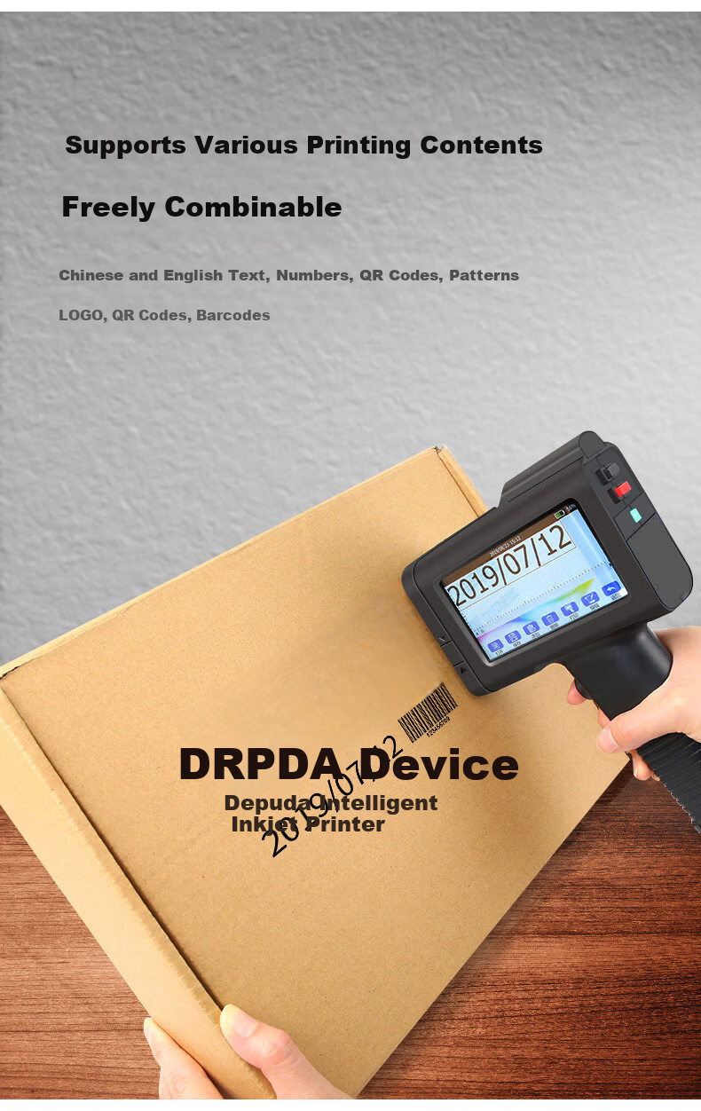 Depuda Handheld Inkjet Printer New Generation Automatic Production Date Coding Machine for Cartons Small Intelligent Electronic Food Packaging Bag Shelf Life Date Coder Quick-Dry Ink Cartridge 2