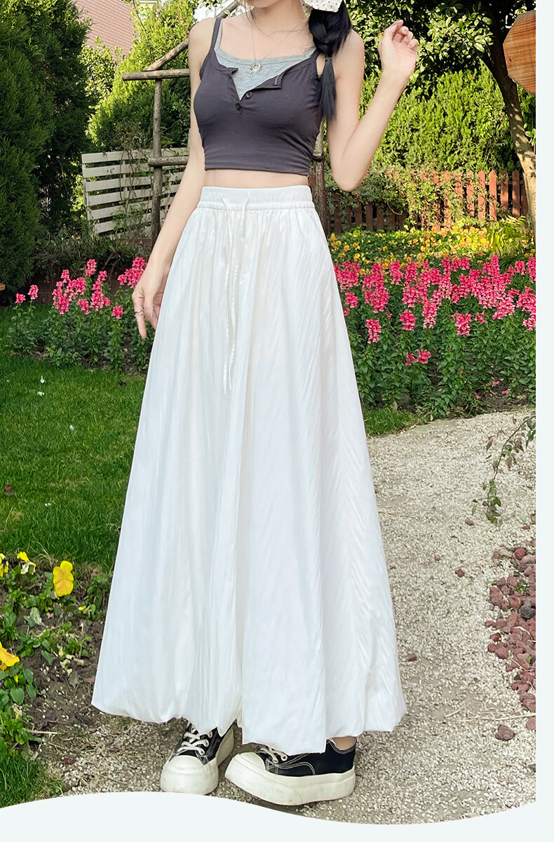 Langsha Bud Half Skirt Women Spring Summer Thin High Waist Loose Slim A-Line Puffy Cloud Mid-Length Skirt 18