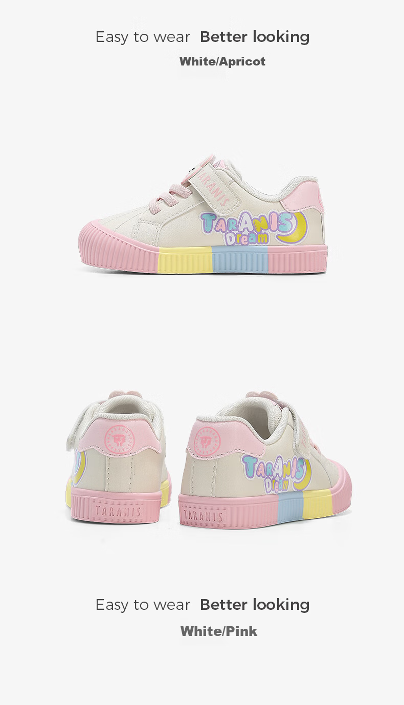 TARANIS Spring Kids Indoor Shoes Non-slip Soft Sole Boys Girls Toddler Outdoor Sneakers White/Pink Size 30 6