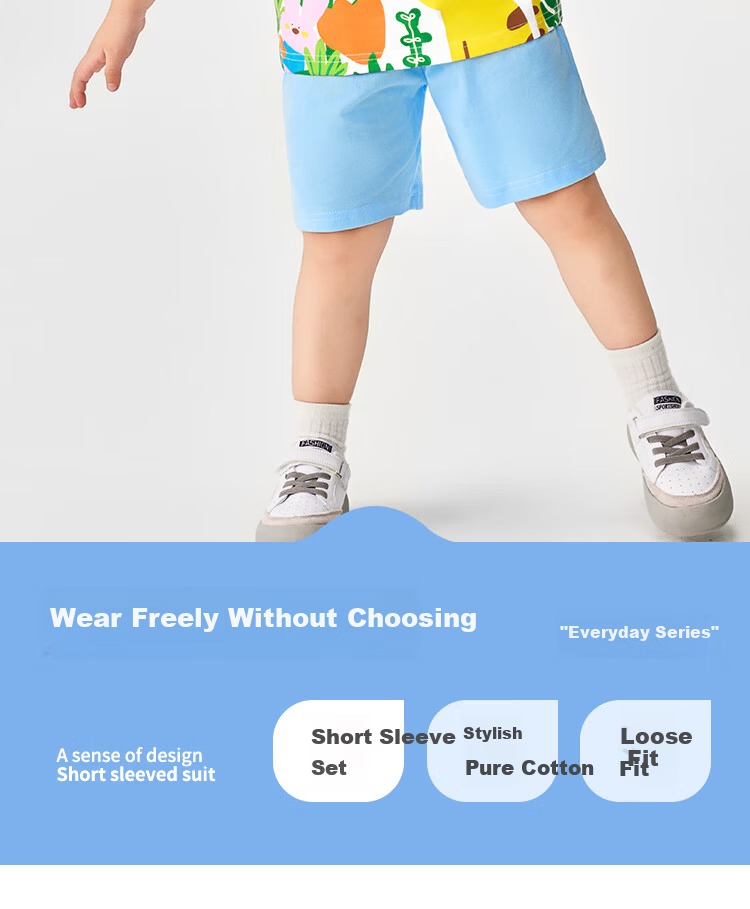 Badibadi Summer Pure Cotton Kids Set Boys Girls Baby Short Sleeve T-Shirt and Shorts Casual Outfit Forest Little Lion 120 2